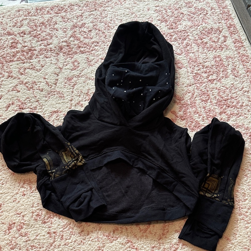 Black Crop Hoodie with Gold Seed of Life Design